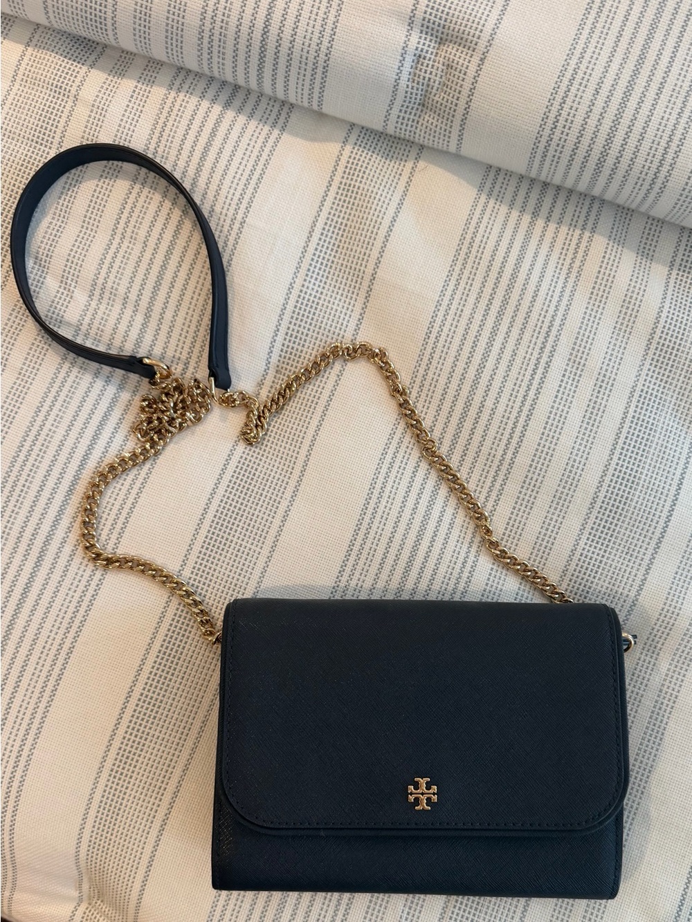 Tory Burch Navy Saffiano Crossbody with Gold Chain